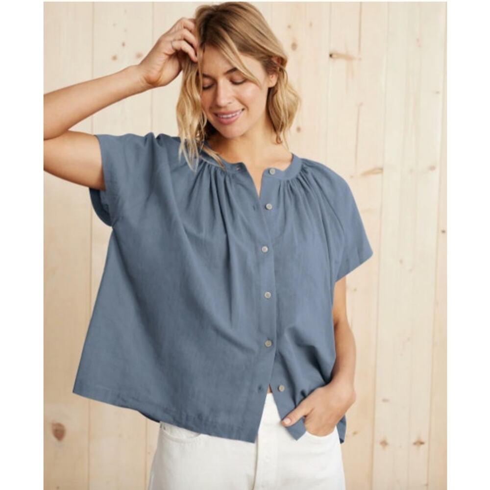 Jenni Kayne Relaxed Button-Front Top in Slate Blue